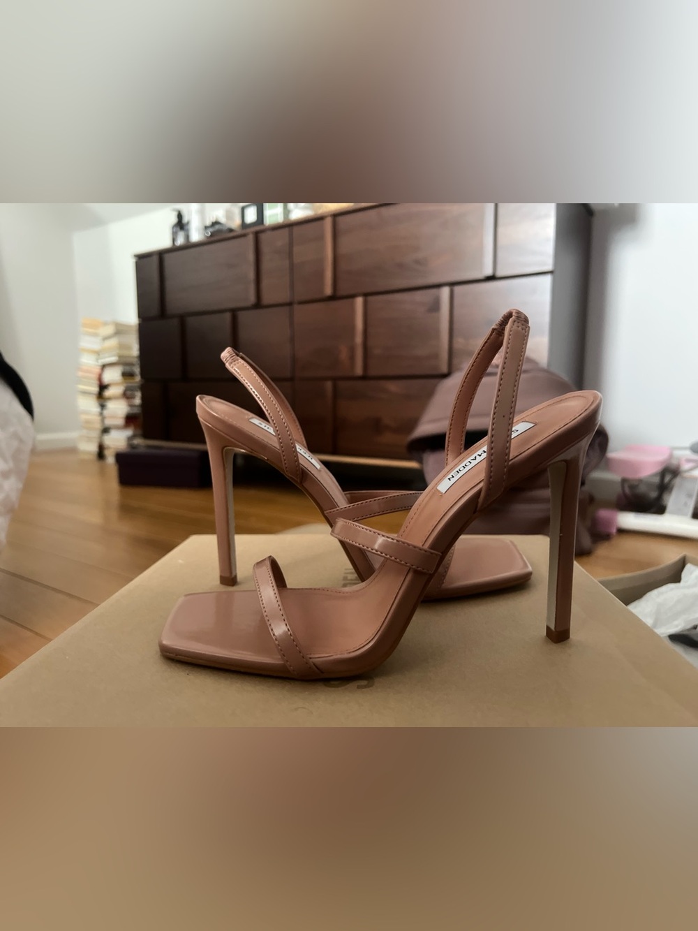 Steve Madden Blush Brown Strappy Square-Toe Stiletto Sandals